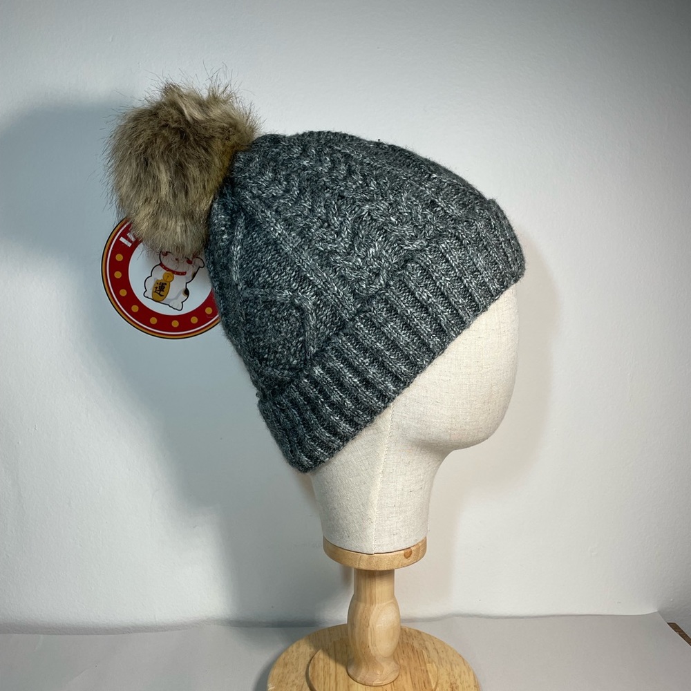 Charcoal Knit Pom-Pom Beanie